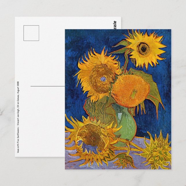 Carte Postale Vincent van Gogh - Vase avec cinq tournesols (Devant / Derrière)
