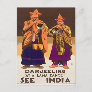 Carte Postale Vintage1934 Voir Inde Darjeeling Lama Dance Travel