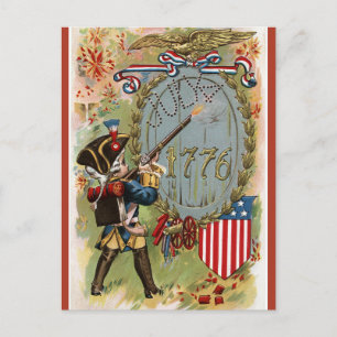 Carte Postale Vintage 1908 Patriotique Quart de juillet