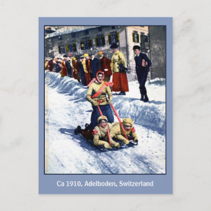 Carte Postale Vintage 1910 sports d'hiver course de traîneau Alp