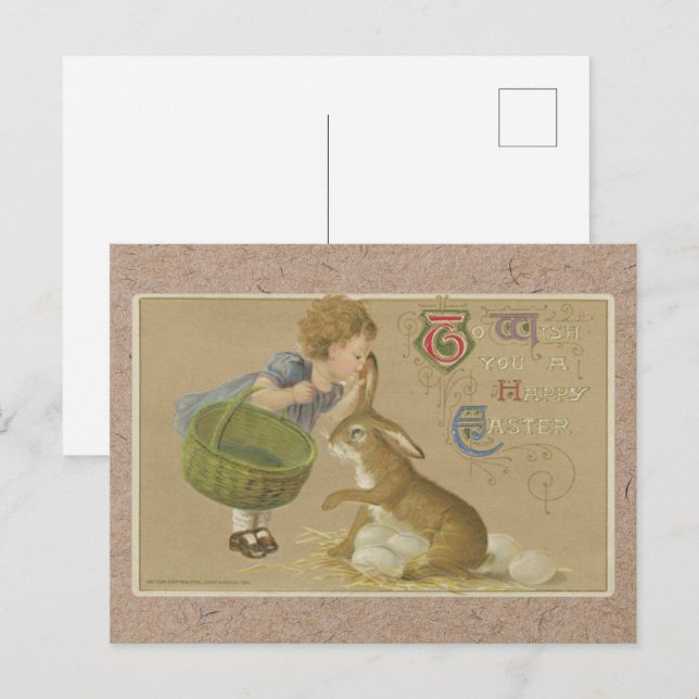 Carte Postale Vintage 1911 Joyeux lapin et fille de Pâques (Devant / Derrière)
