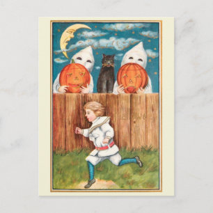 Carte postale vintage 1915 Boy at Fence Halloween