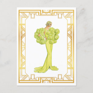 Carte Postale Vintage 1940 Fashion Lime Hollywood Gown Art