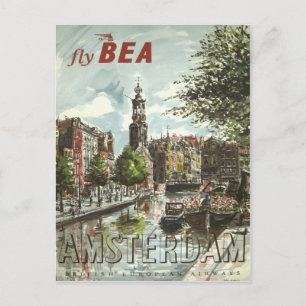Carte Postale Vintage 1956 Vol BEA Amsterdam UK Travel