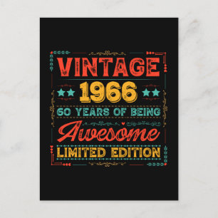 Carte Postale Vintage 1966 Fabriqué en 1966 60e Anniversaire 60 