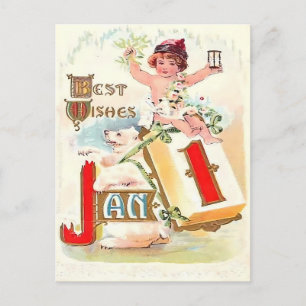 Carte Postale Vintage 1er janvier 'Meilleurs vœux' Jour de l'An