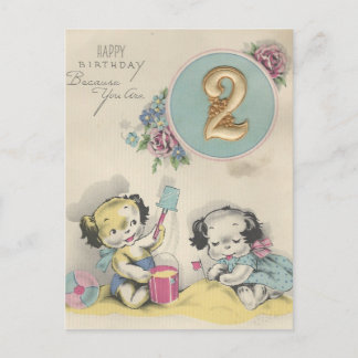Carte Postale Vintage "2 ans" Joyeux anniversaire