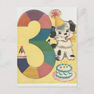 Carte Postale Vintage "3 ans" Joyeux anniversaire avec chien