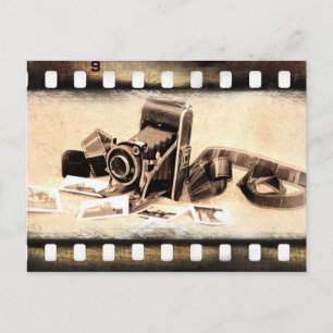Carte Postale Vintage, à l'accordéon, caméra pliante