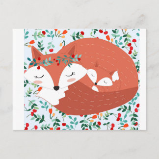 Carte Postale Vintage adorable mignonne mère loup renard et son 
