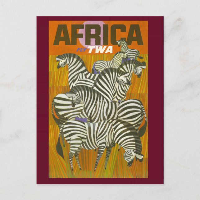 Carte postale vintage africaine Zebra Travel (Devant)