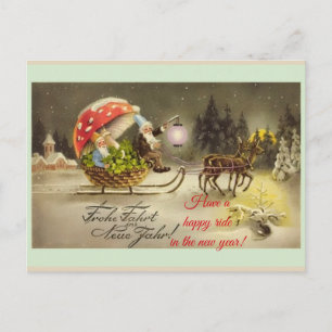 Carte postale vintage Allemand New Year Elves Musr