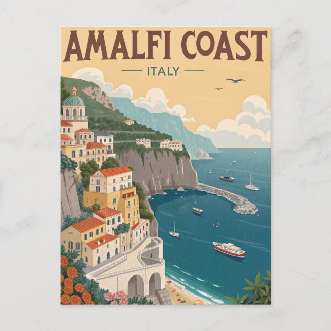 Carte Postale Vintage Amalfi Coast Travel (Devant)