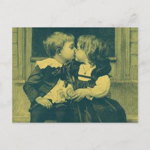 Carte Postale Vintage Amour et Romance Photo, Enfants Baiser