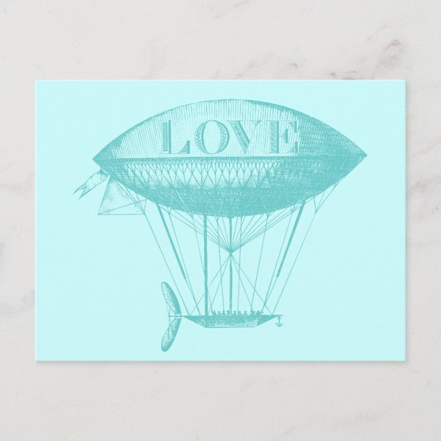 Carte Postale Vintage Amour Zeppelin Bleu (Devant)