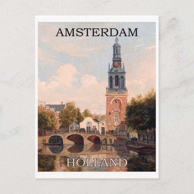 Carte Postale Vintage Amsterdam Holland Canal Dutch Travel (Devant)