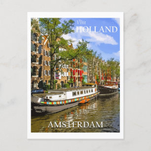Carte Postale Vintage Amsterdam Pays-Bas Canal Travel