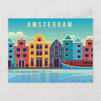 Vintage Amsterdam Pays-Bas Waterfront & Boat