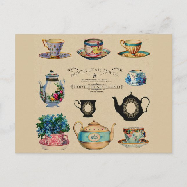 Carte Postale Vintage Antique Teacup Floral (Devant)