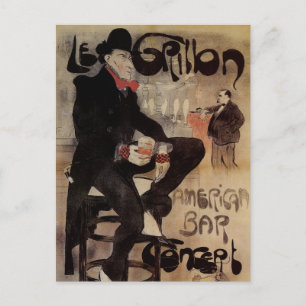 Carte Postale Vintage Art Nouveau Le Grillon, Man Drinking Beer