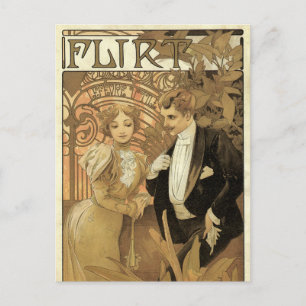 Carte Postale Vintage Art Nouveau Love Romance, Flirt by Mucha