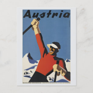 Carte Postale Vintage Autriche Alpes Montagnes Ski Travel