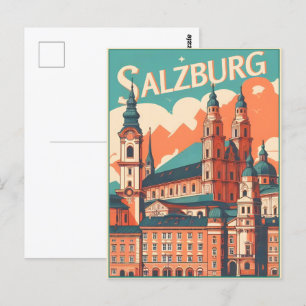 Carte Postale Vintage Autriche capitale salzbourg skyline