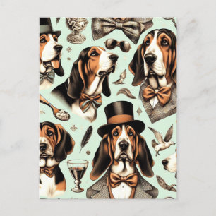 Carte Postale Vintage Basset Hound sans joint