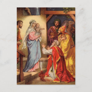 Carte Postale Vintage bébé Jésus et les 3 rois