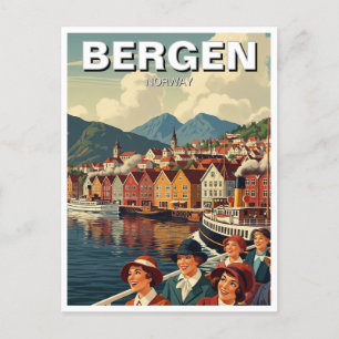 Carte Postale Vintage Bergen Norvège Voyage