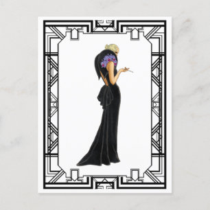 Carte Postale Vintage Black and White 1930 Drama Evening Gown