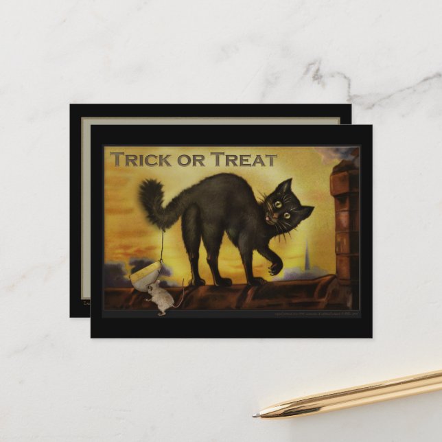 Carte postale vintage Black Cat (Devant/Arrière en situation)