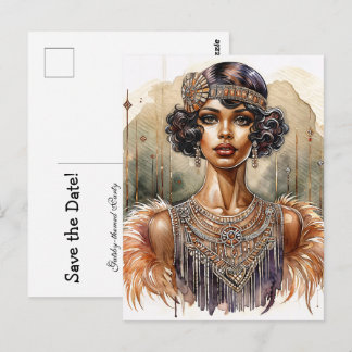 Carte Postale Vintage Black Flapper Art Deco Postcard