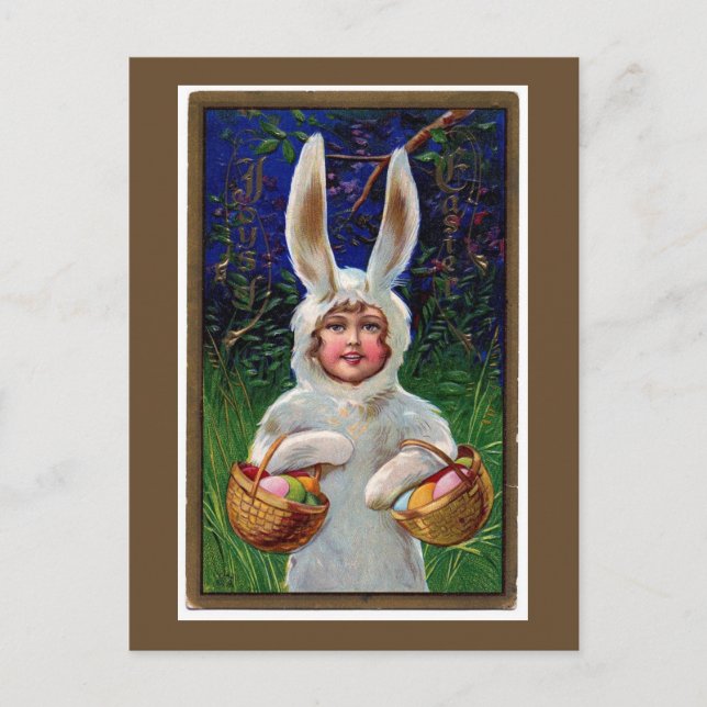 Carte postale vintage Blanc Bunny Suit Pâques (Devant)