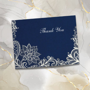 Carte Postale vintage blanc dentelle marine bleu mariage merci