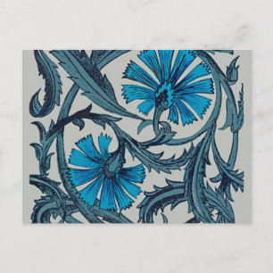 Carte Postale vintage bleu antique fleurs artisanat rustique