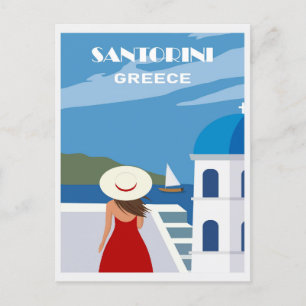 Carte Postale Vintage Blue Santorini Grèce Voyage grec femme