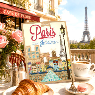 Carte Postale Vintage Bonjour Paris Travel
