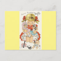 Vintage Bonne Fille D'Anniversaire Avec Poupées