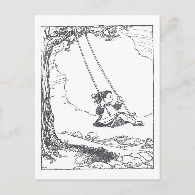 Carte Postale Vintage Book Illustration Girl Swinging (Devant)