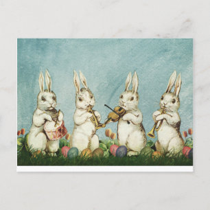Carte Postale Vintage Bunnies de Pâques Musicien Jouant Instrume