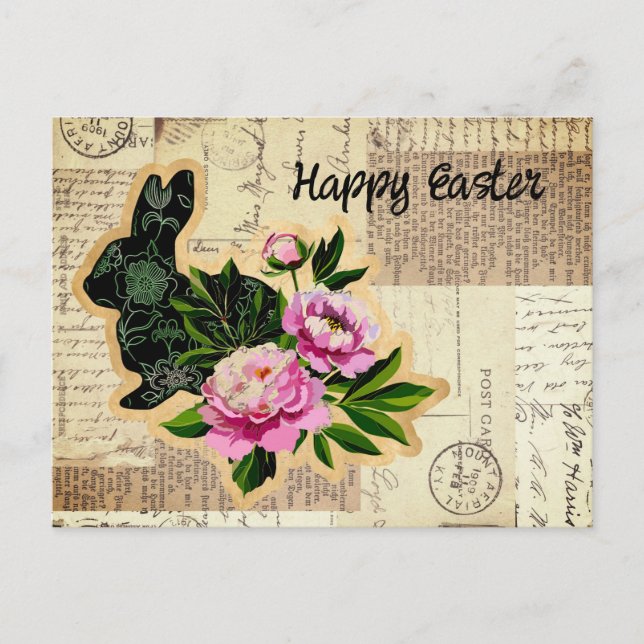 Carte postale vintage Bunny Pâques Collage (Devant)