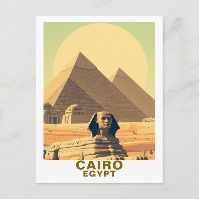 Carte Postale Vintage Cairo Egypt Pyramids & Sphinx Travel (Devant)