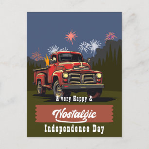 Carte Postale Vintage Camion Rouge 4 juillet Salutations