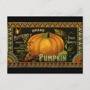 Carte Postale Vintage Can Label Art, Butterfly Pumkin Vegetable