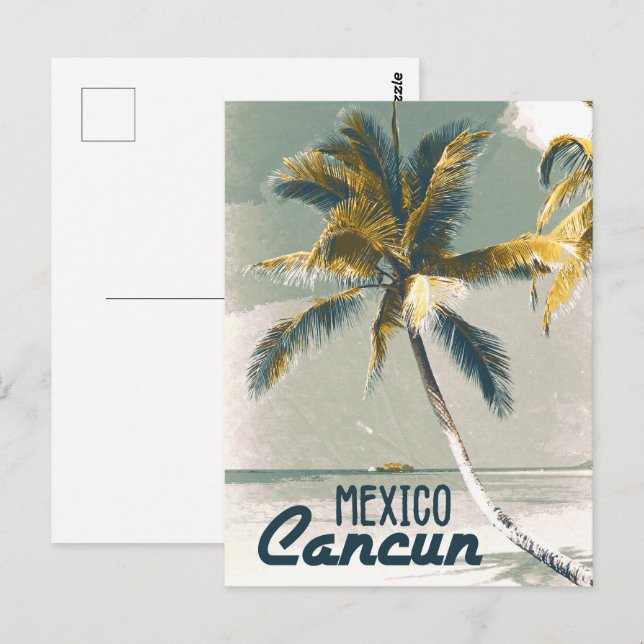 Carte Postale Vintage Cancun Mexique Poster Art Travel (Devant / Derrière)