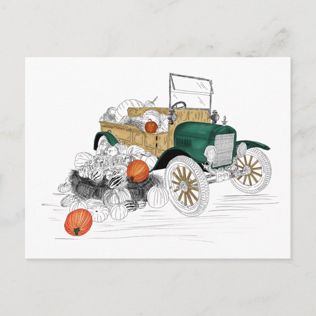 Carte Postale Vintage Car Citrouille Harvest (Devant)