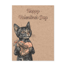 Vintage Cat With Heart Box Valentines Day