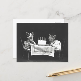 CARTE POSTALE VINTAGE CHAT D'ANNIVERSAIRE CUTE