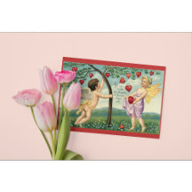 Carte postale vintage Cherub Love avec cœur romant